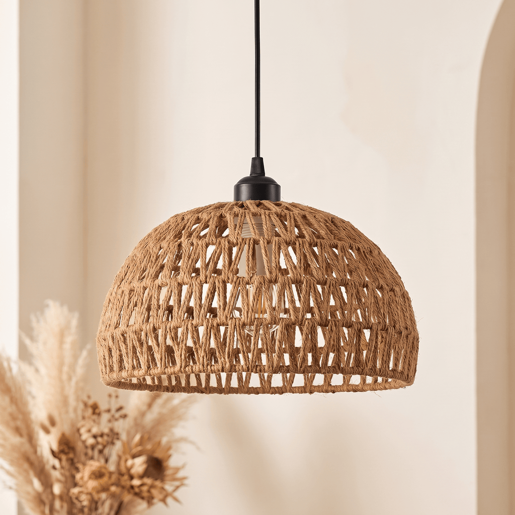 Suspension Demi-Sphère Ajourée Rotin Beige