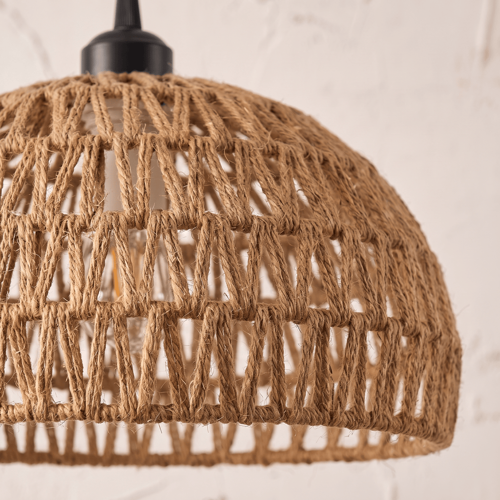Suspension Demi-Sphère Ajourée Rotin Beige