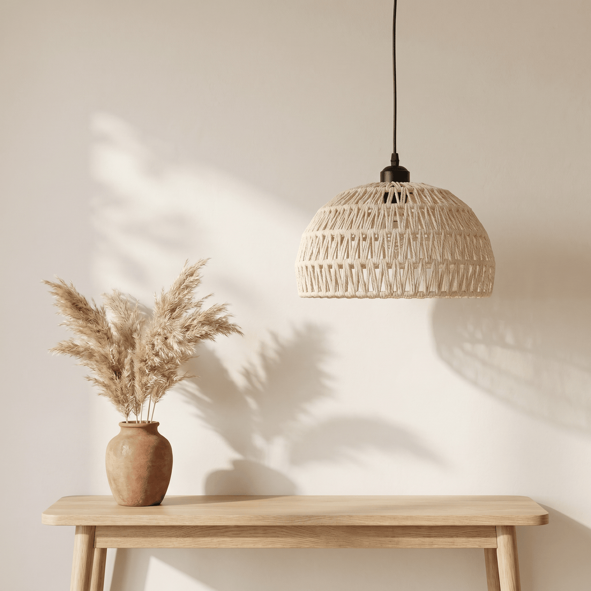 Suspension Demi-Sphère Ajourée Rotin Blanc