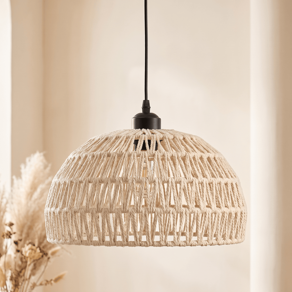 Suspension Demi-Sphère Ajourée Rotin Blanc