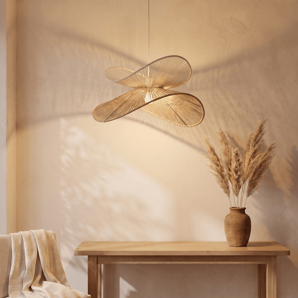 Suspension et Double Vague Sculptural Rotin Blanc