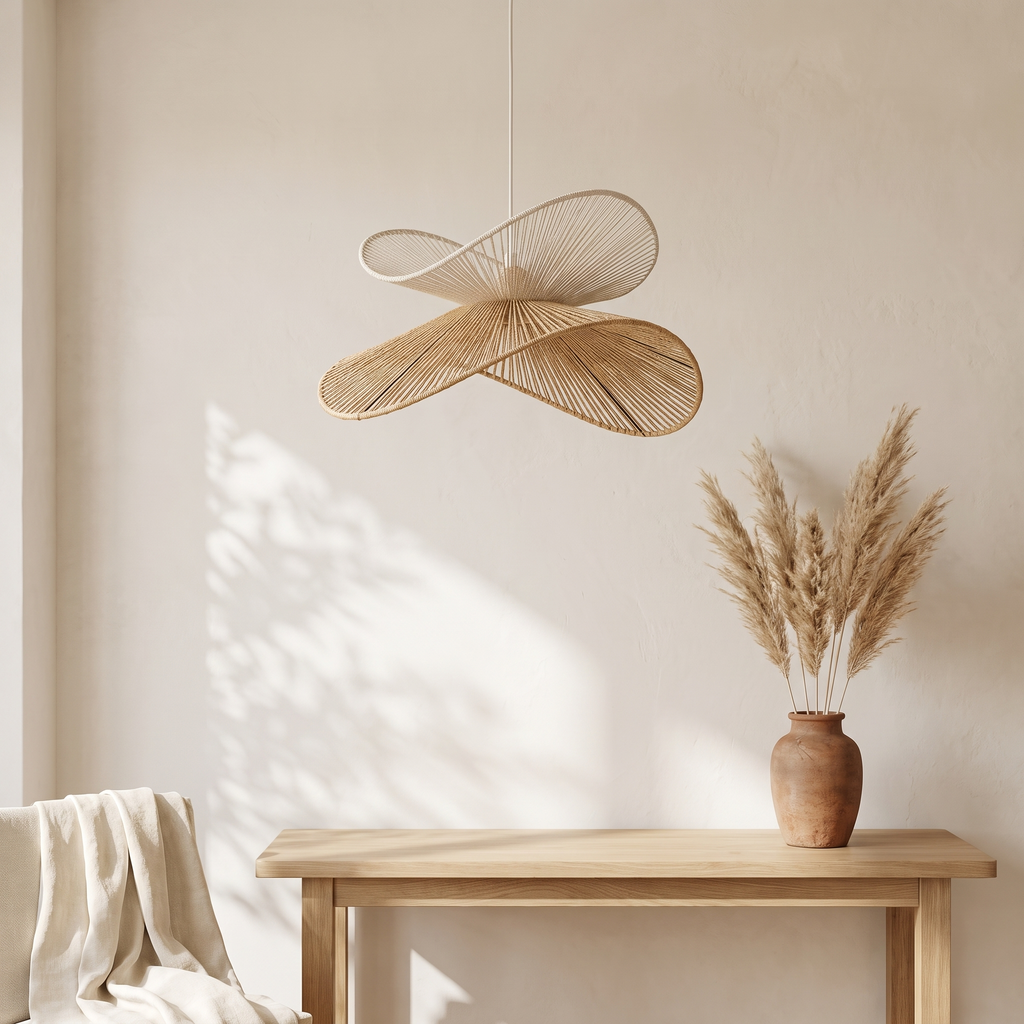 Suspension et Double Vague Sculptural Rotin Blanc