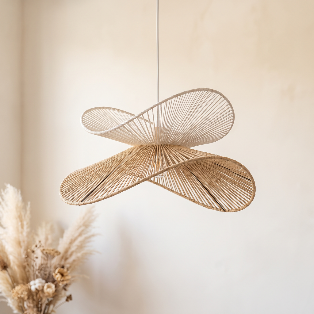 Suspension et Double Vague Sculptural Rotin Blanc