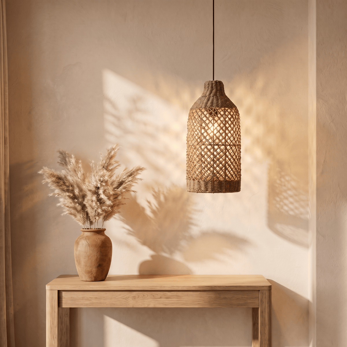 Suspension Bouteille Rotin