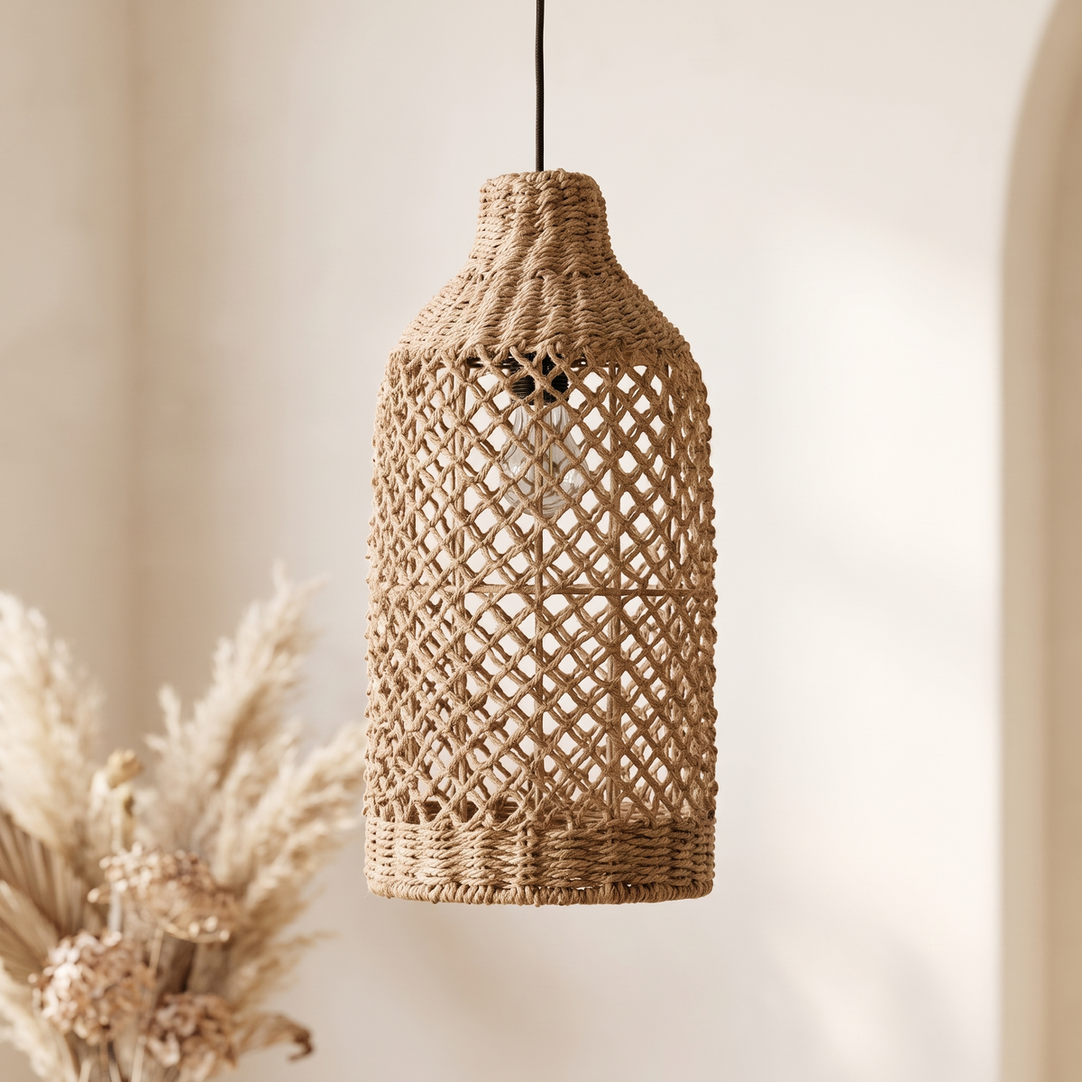 Suspension Bouteille Rotin