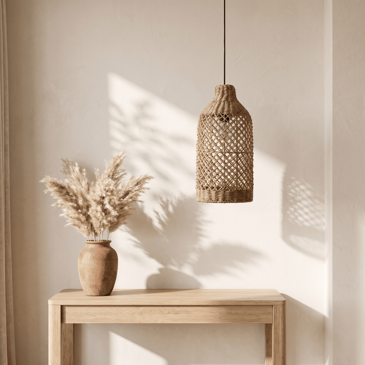 Suspension Bouteille Rotin