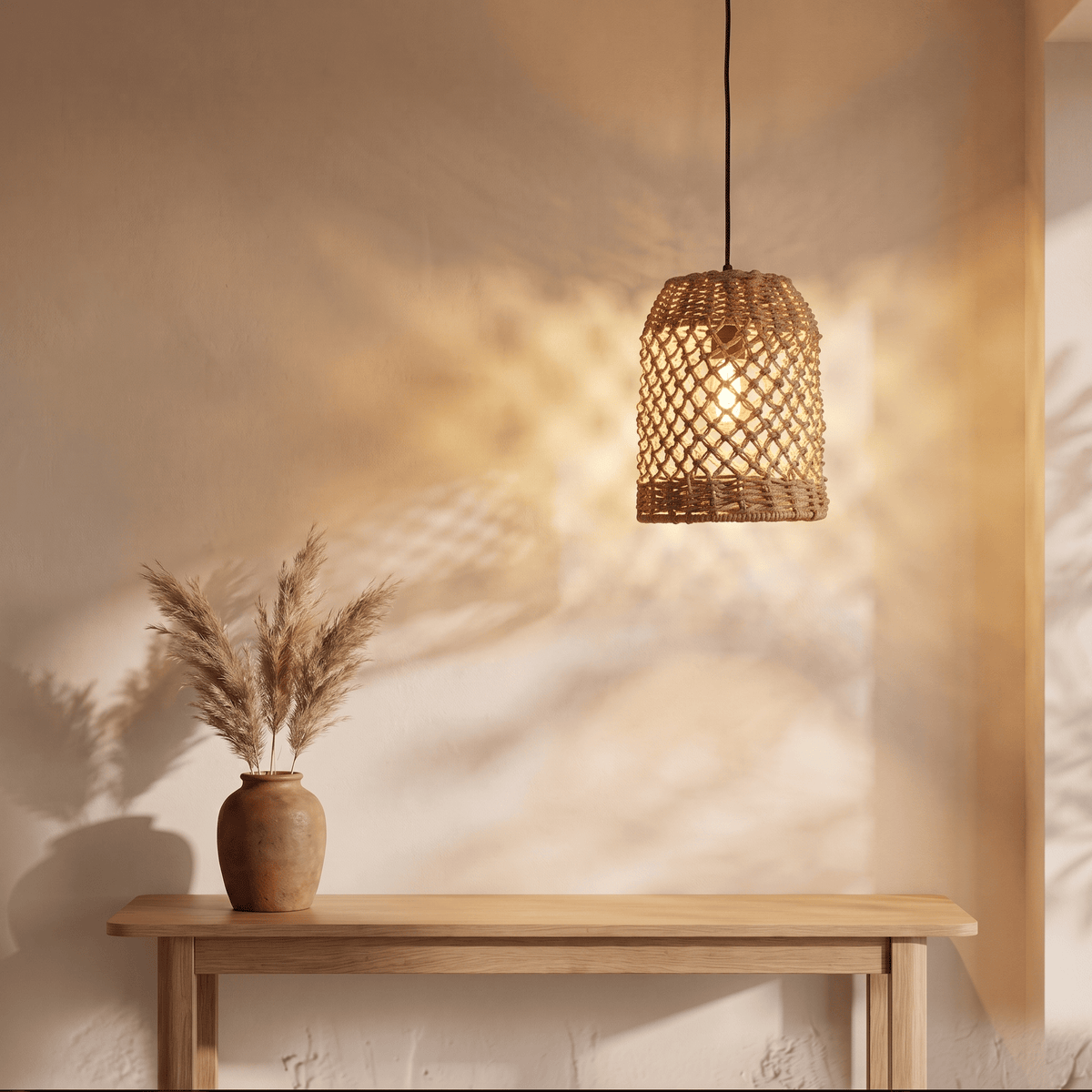 Suspension Cloche Droite Compacte Rotin
