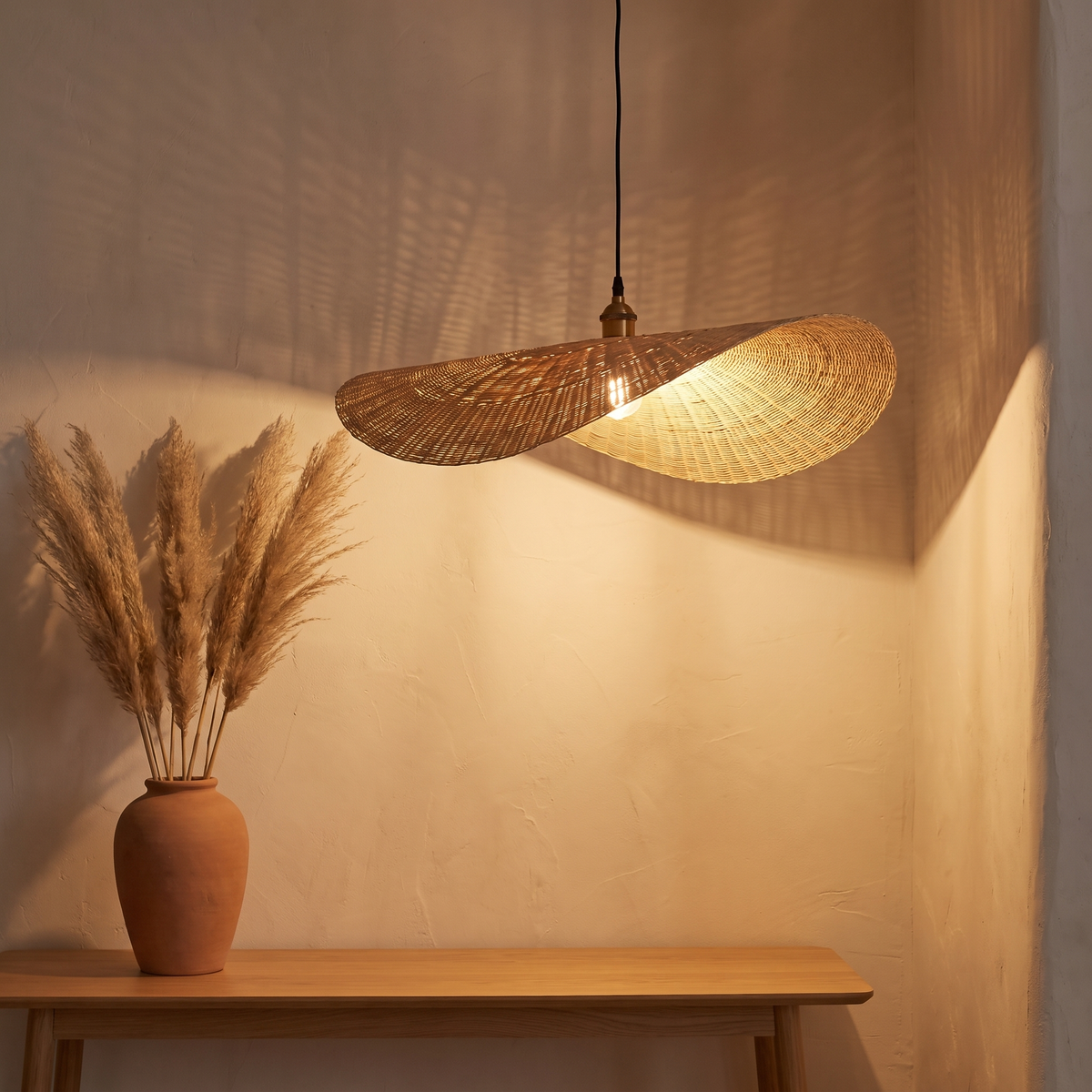 Suspension Design Organique Torsadé Rotin