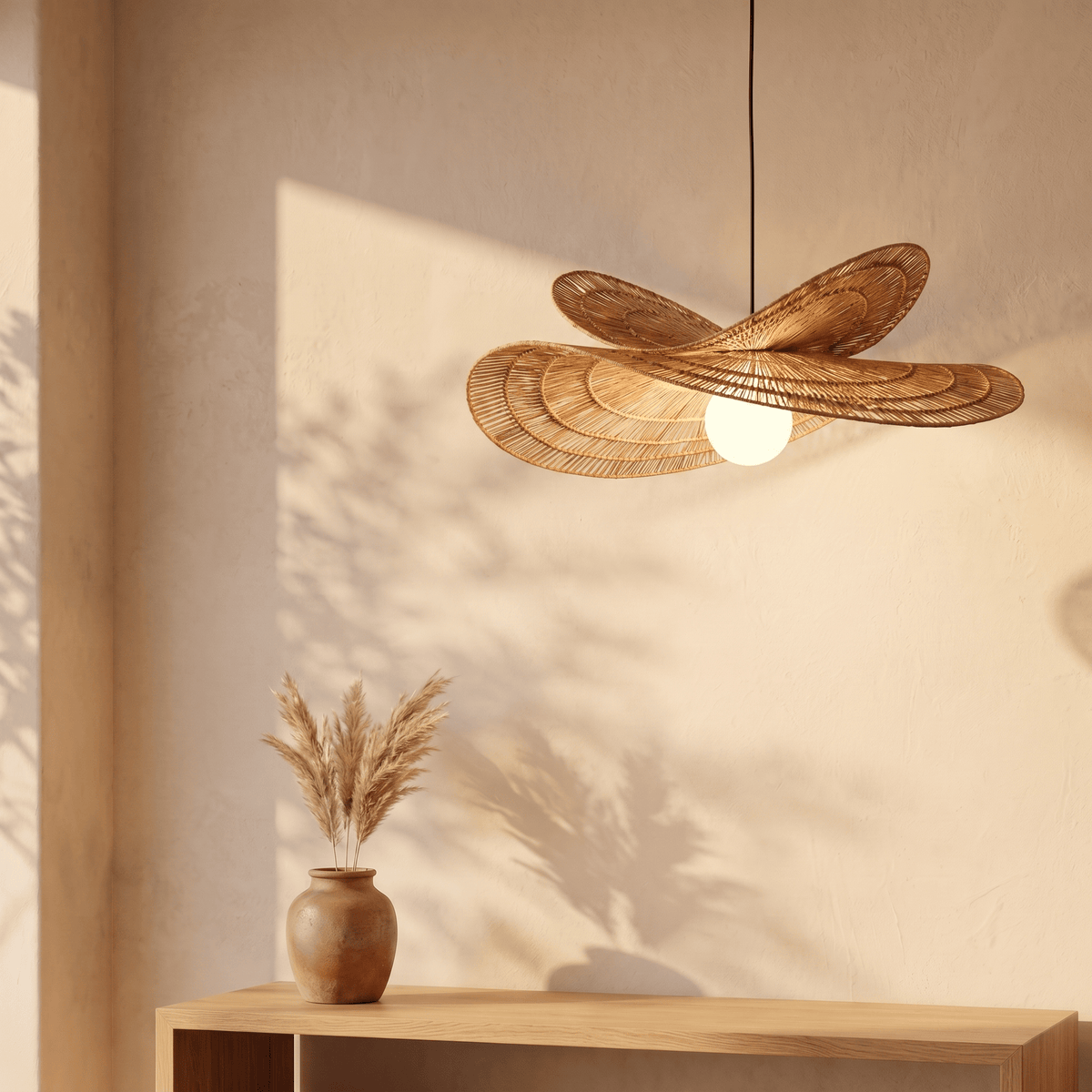 Suspension Double Vague Sculptural Rotin