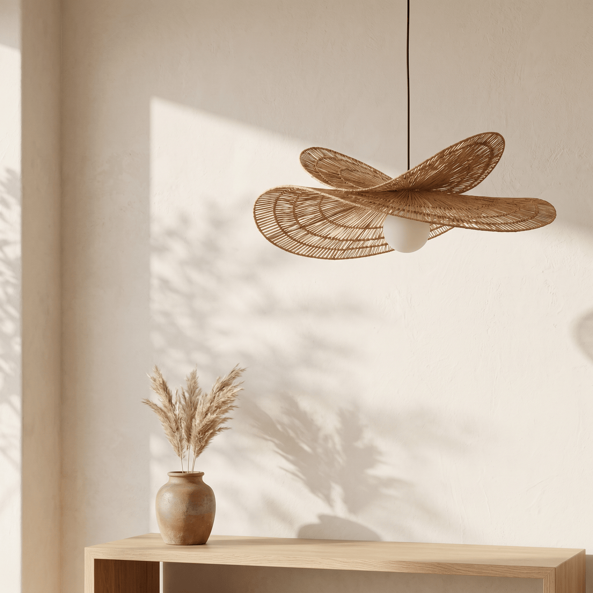 Suspension Double Vague Sculptural Rotin