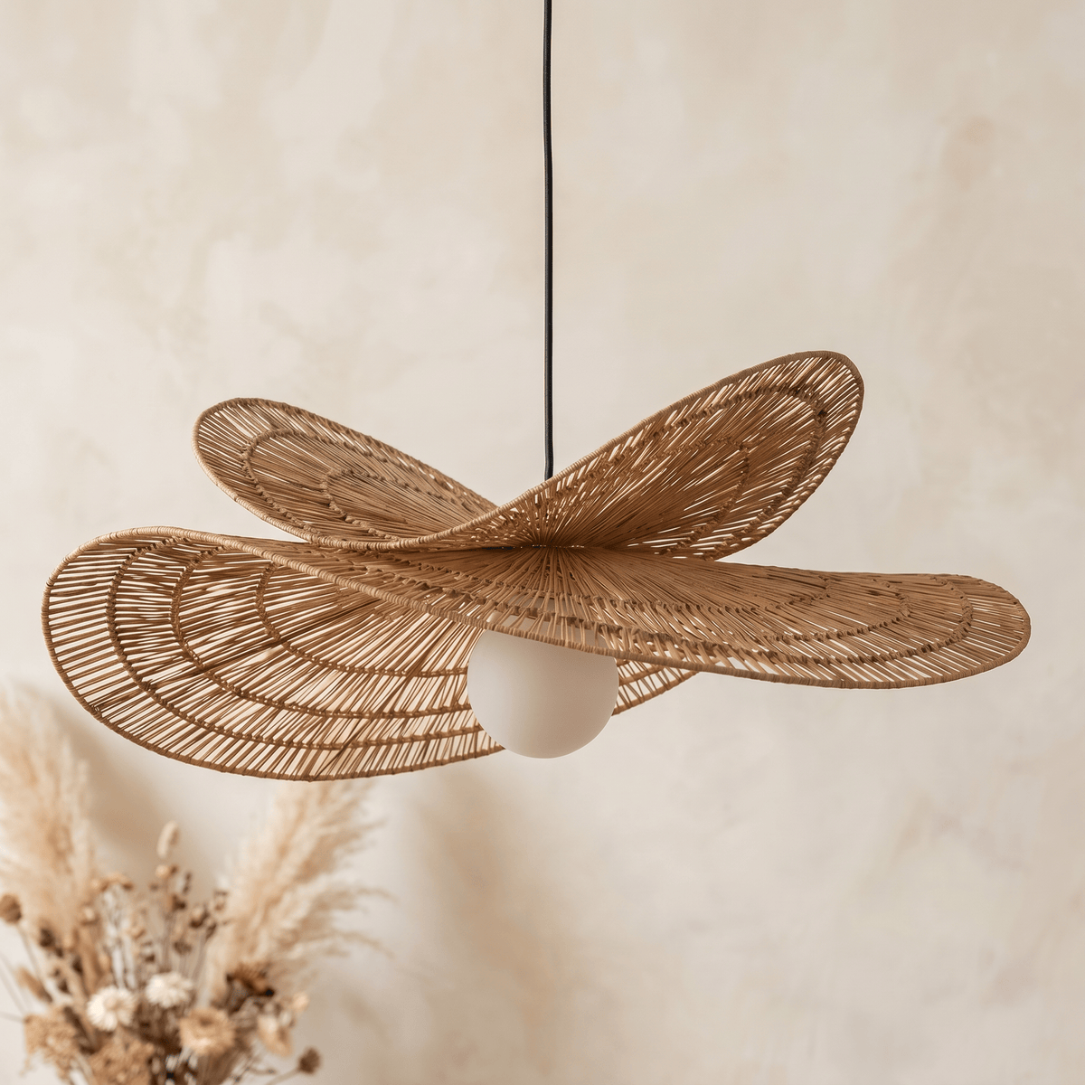 Suspension Double Vague Sculptural Rotin