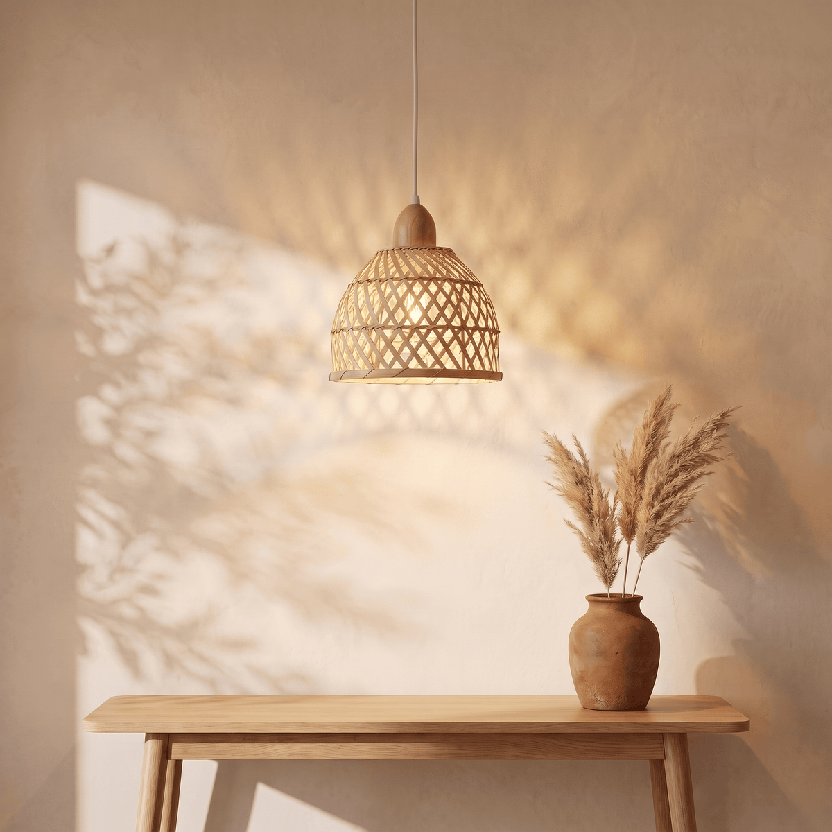 Suspension et Cloche Base Bois Bambou