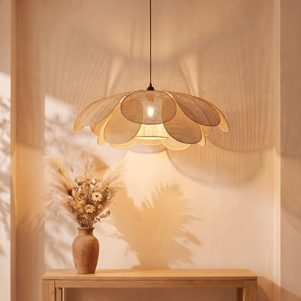Suspension Fleur Rotin