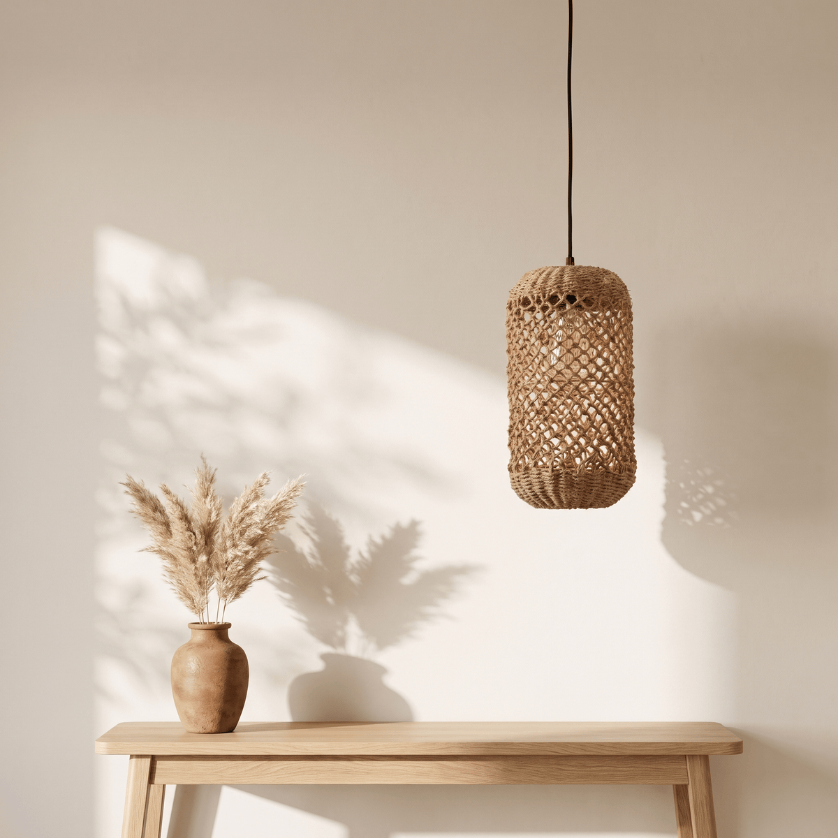 Suspension Lanterne Cylindre Rotin