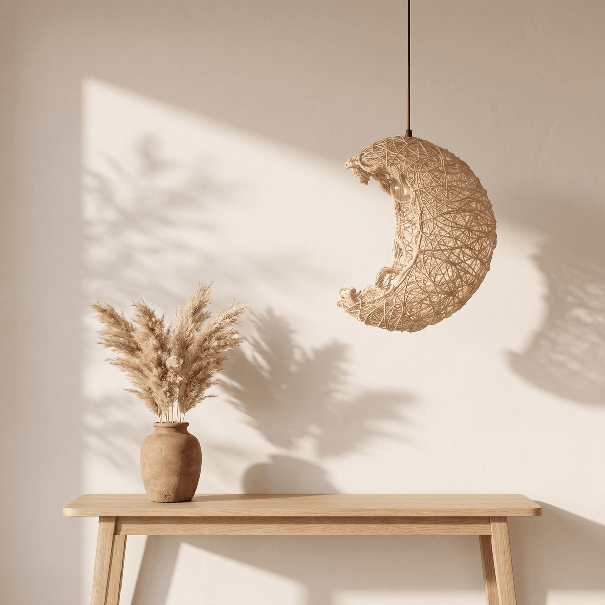 Suspension Lune Rotin