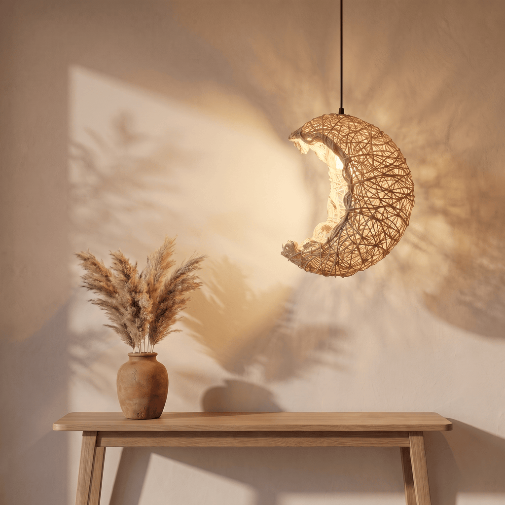 Suspension Lune Rotin