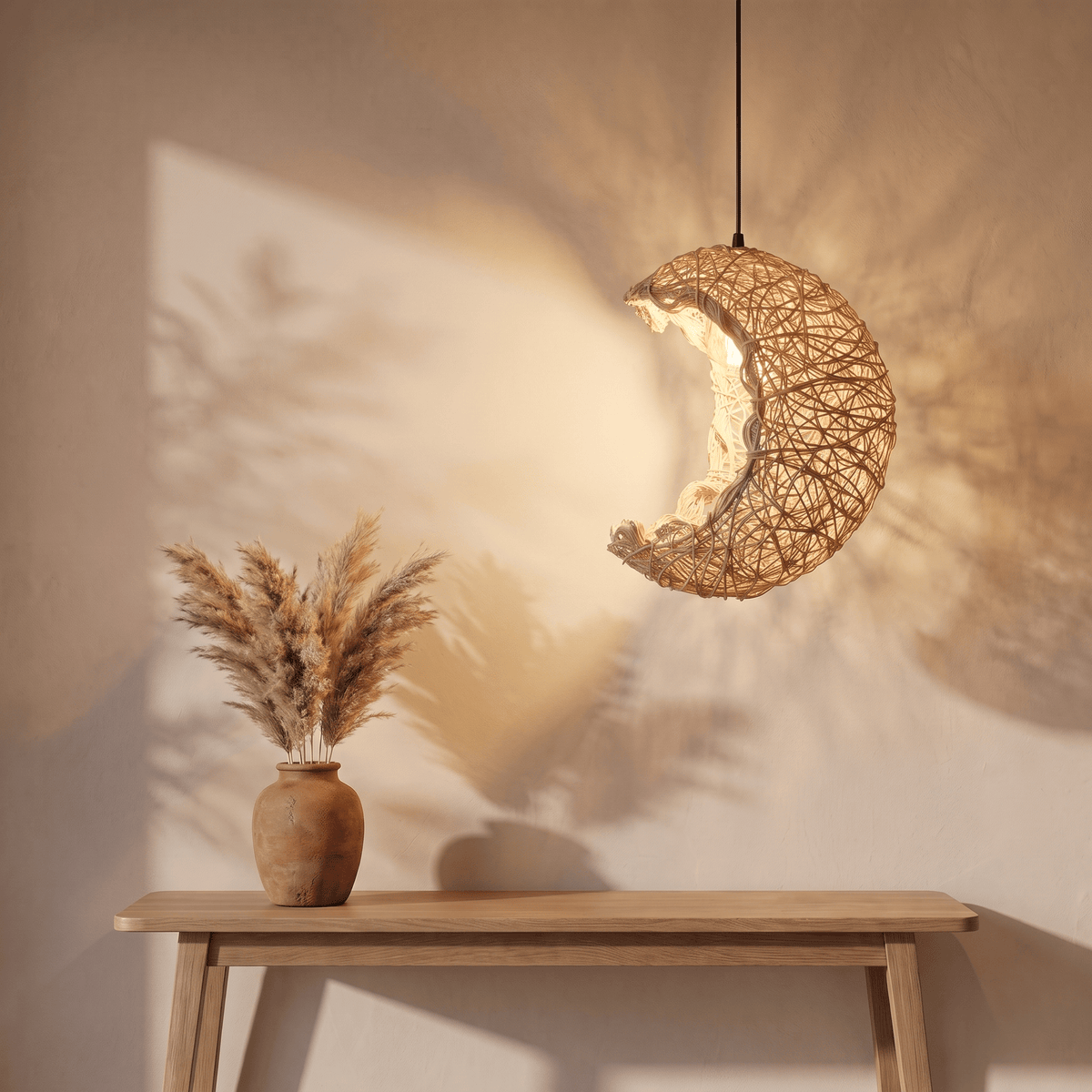Suspension Lune Rotin