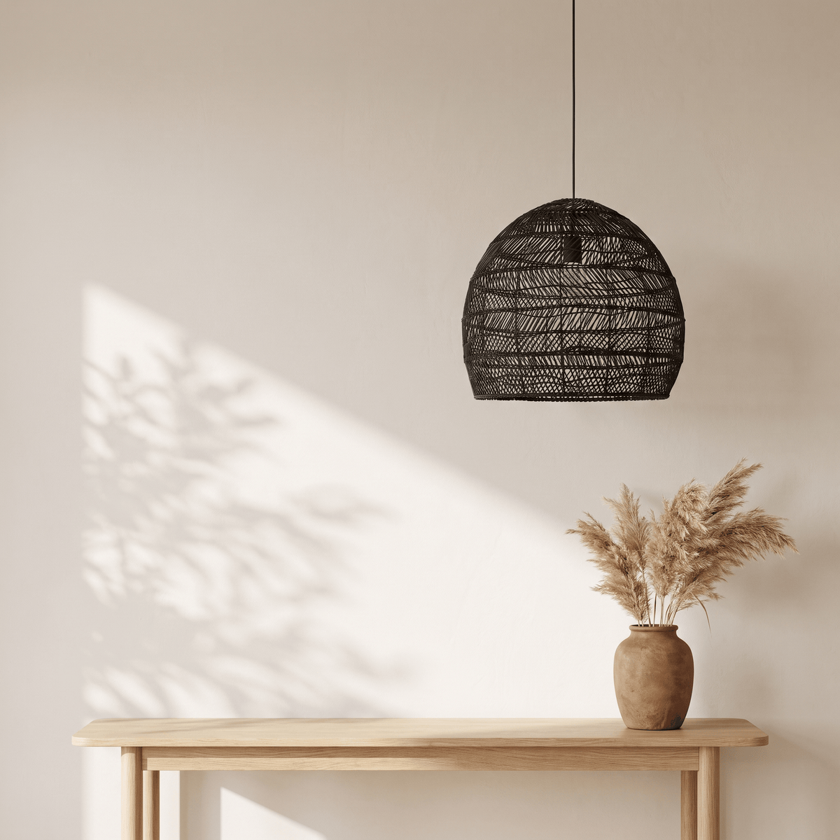 Suspension Cloche Rotin Noir