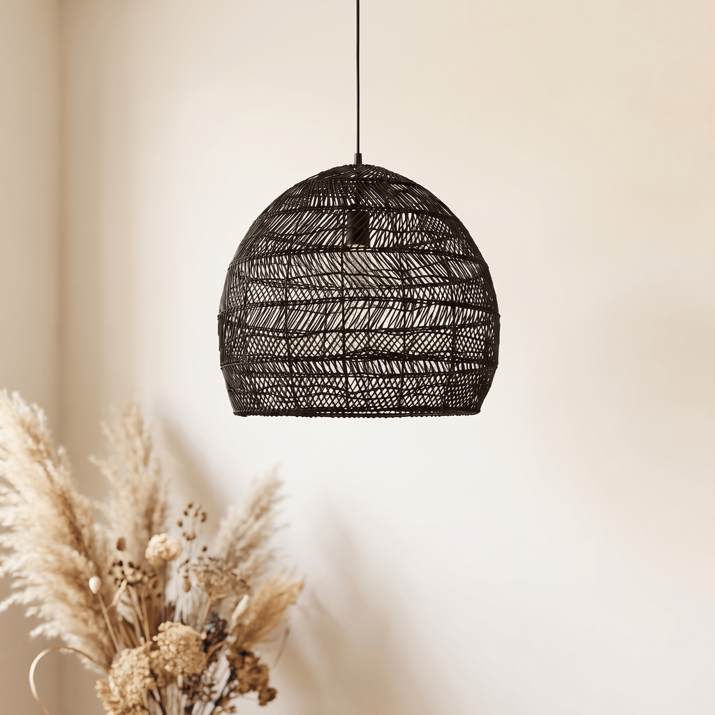 Suspension Cloche Rotin Noir
