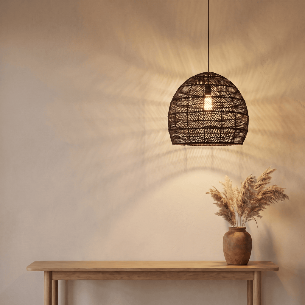 Suspension Cloche Rotin Noir