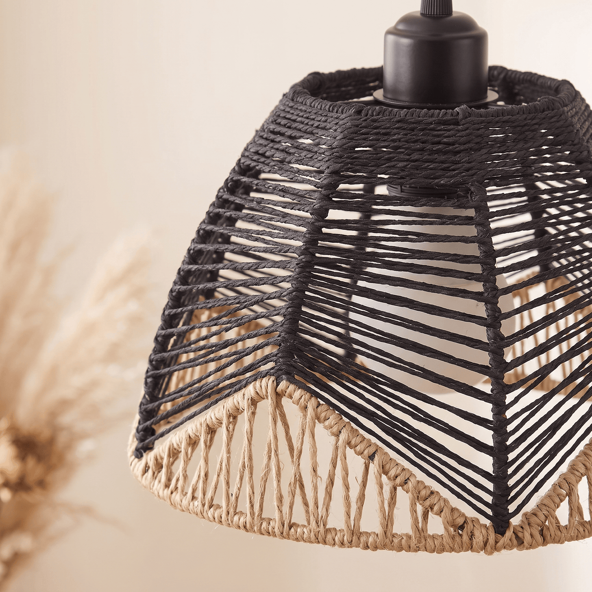 Suspension et Cloche Évasée Organique Rotin Beige