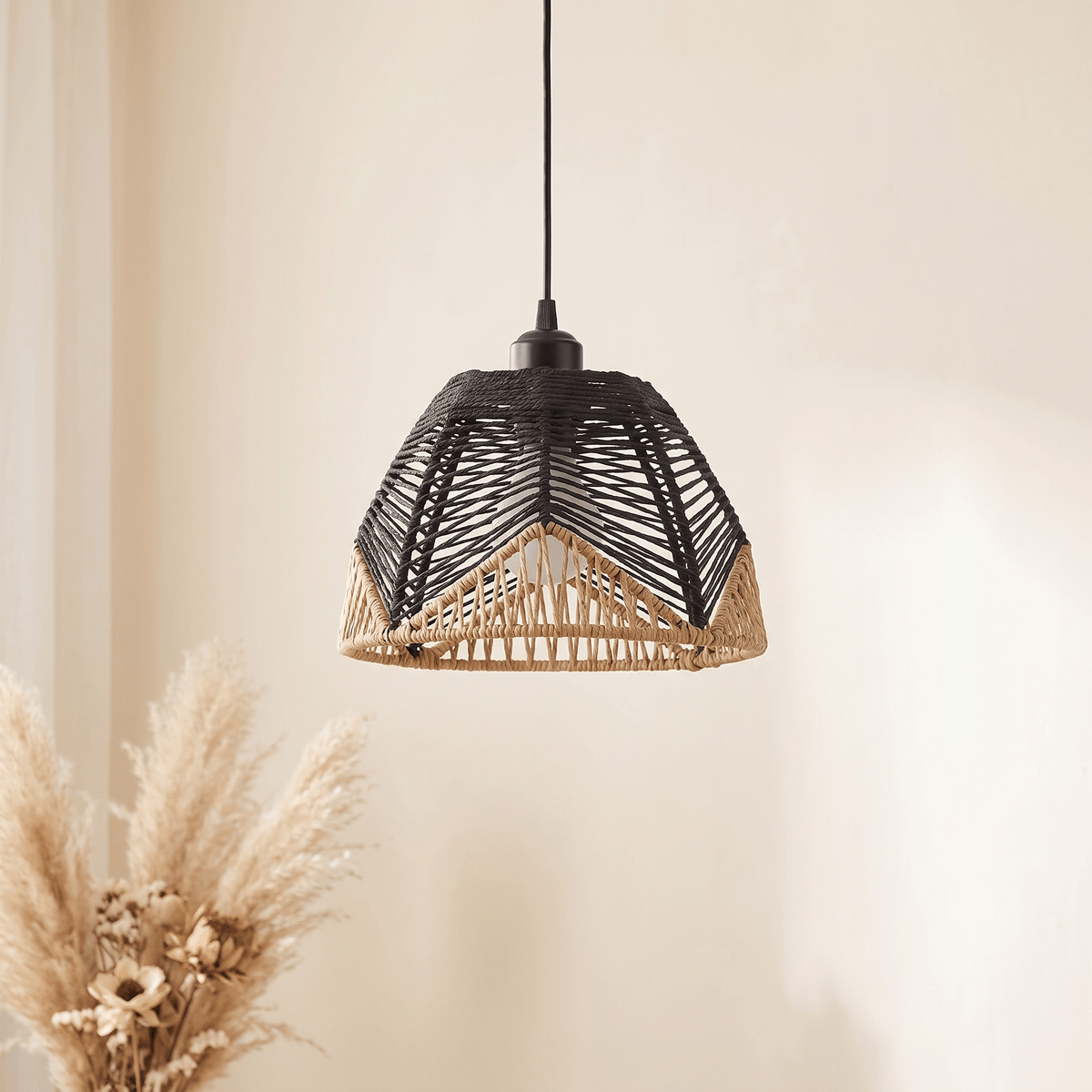 Suspension et Cloche Évasée Organique Rotin Beige