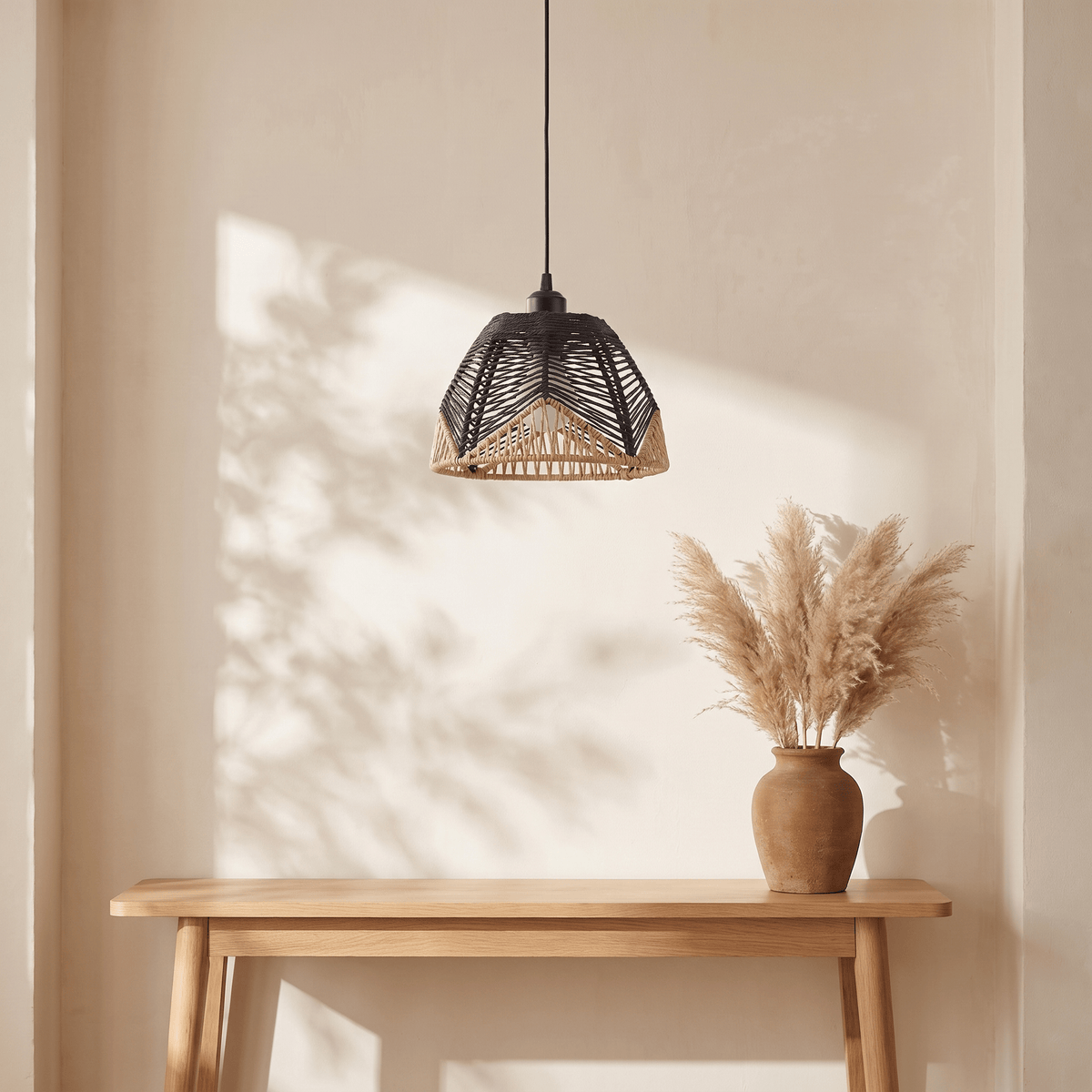 Suspension et Cloche Évasée Organique Rotin Beige
