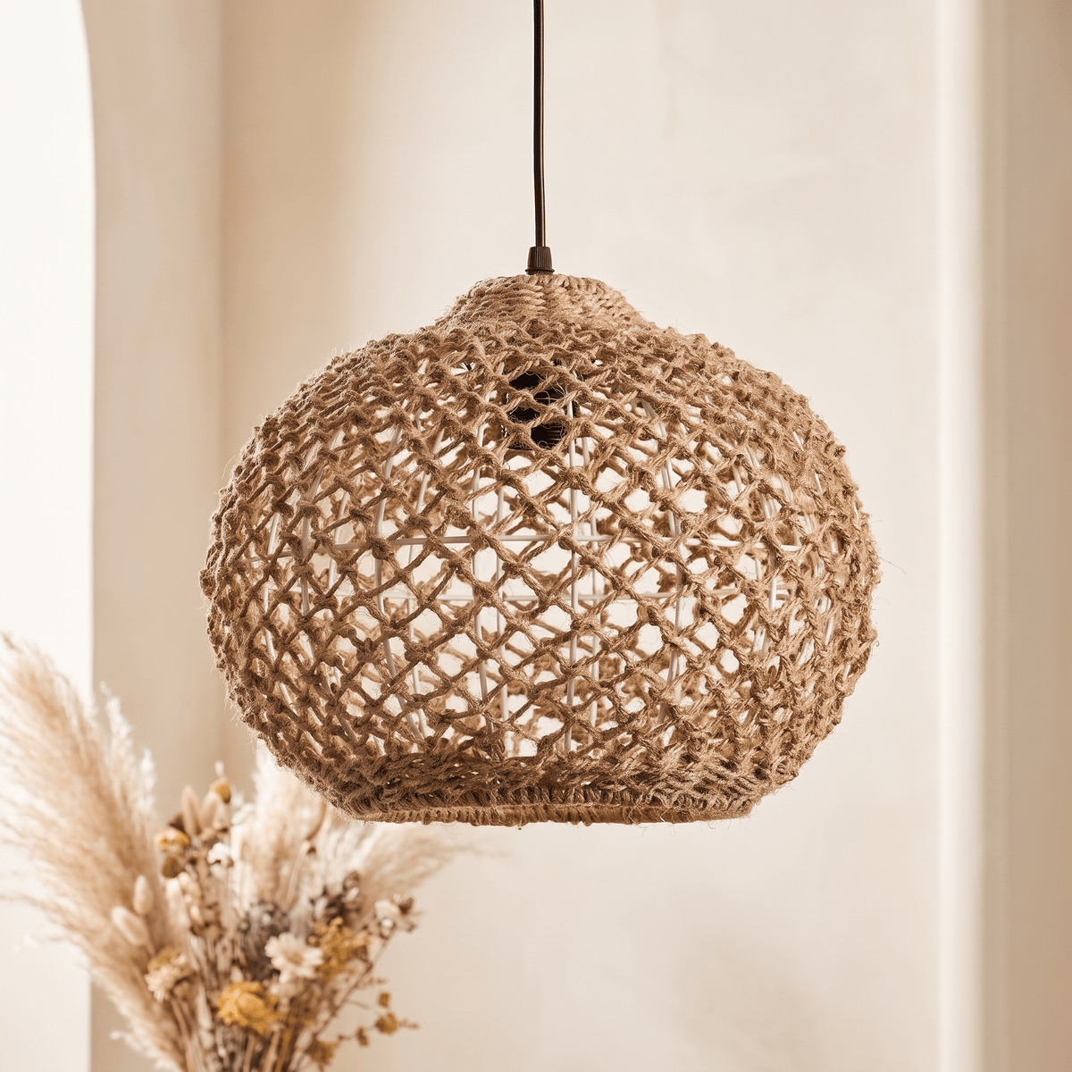 Suspension Sphère Ajourée Rotin