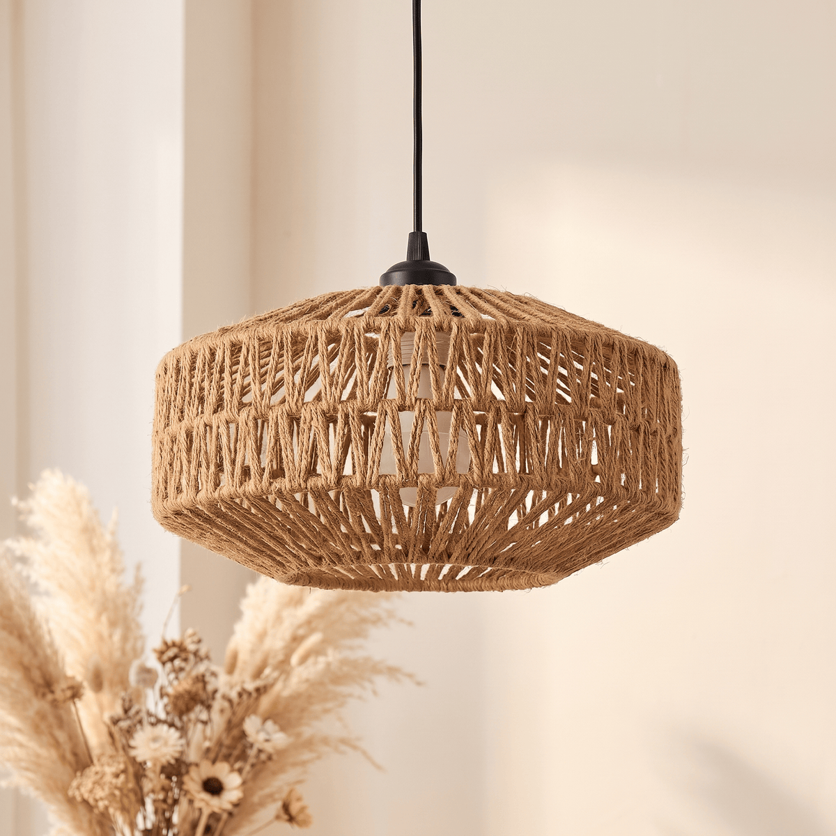 Suspension Tressé Ajouré Forme Cylindrique Rotin