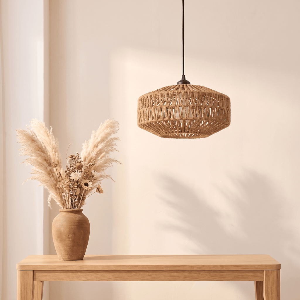 Suspension Tressé Ajouré Forme Cylindrique Rotin